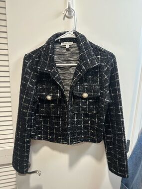 Sincerely Jules Black Windowpane Tweed Blazer with Pearl Buttons